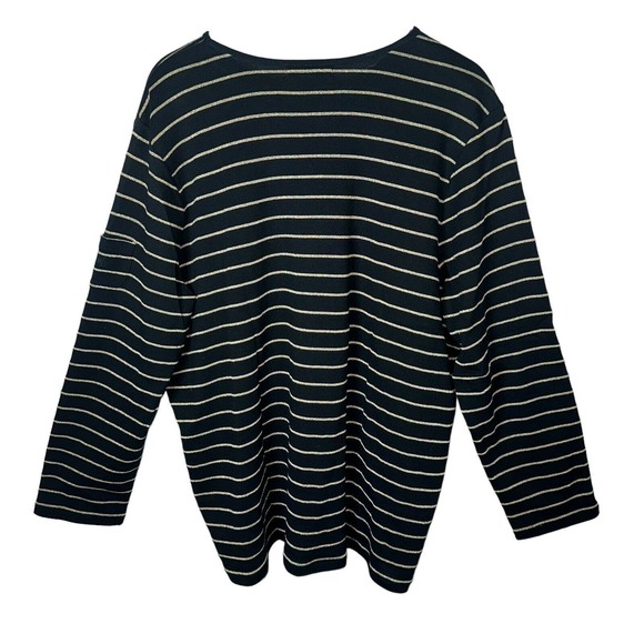Lauren Ralph Lauren Top Knit L/S Logo Plus 3X Black Gold Metallic Cotton Blend - Picture 3 of 6